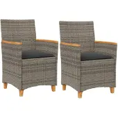 vidaXL Gartenstühle mit Kissen 2 Stk. Grau Poly Rattan Massivholz