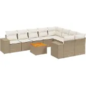 vidaXL 10-tlg. Garten-Sofagarnitur mit Kissen Beige Poly Rattan