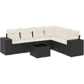 vidaXL 7-tlg. Garten-Sofagarnitur mit Kissen Schwarz Poly Rattan