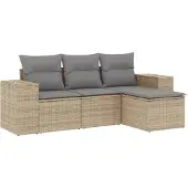 vidaXL 4-tlg. Garten-Sofagarnitur mit Kissen Beige Poly Rattan