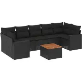 vidaXL 8-tlg. Garten-Sofagarnitur mit Kissen Schwarz Poly Rattan