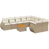 vidaXL 10-tlg. Garten-Sofagarnitur mit Kissen Beige Poly Rattan