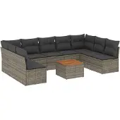 vidaXL 10-tlg. Garten-Sofagarnitur mit Kissen Grau Poly Rattan