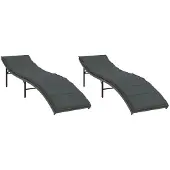 vidaXL Sonnenliegen 2 Stk. mit Auflagen Grau Poly Rattan