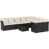 vidaXL 10-tlg. Garten-Sofagarnitur mit Kissen Schwarz Poly Rattan
