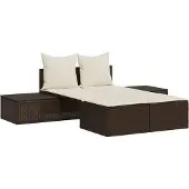 Syfax Doppel-Sonnenliege mit Auflagen Braun Poly Rattan