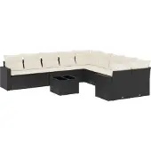 vidaXL 11-tlg. Garten-Sofagarnitur mit Kissen Schwarz Poly Rattan