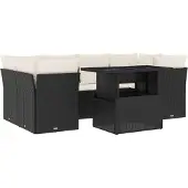 vidaXL 7-tlg. Garten-Sofagarnitur mit Kissen Schwarz Poly Rattan