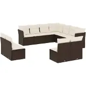 vidaXL 11-tlg. Garten-Sofagarnitur mit Kissen Braun Poly Rattan