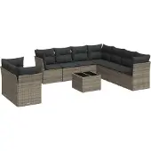 vidaXL 10-tlg. Garten-Sofagarnitur mit Kissen Grau Poly Rattan