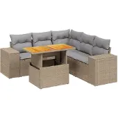 vidaXL 6-tlg. Garten-Sofagarnitur mit Kissen Beige Poly Rattan