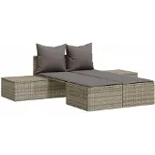 Syfax Doppel-Sonnenliege mit Kissen Grau Poly Rattan