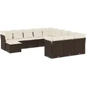 vidaXL 12-tlg. Garten-Sofagarnitur mit Kissen Braun Poly Rattan