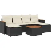 vidaXL 7-tlg. Garten-Sofagarnitur mit Kissen Schwarz Poly Rattan