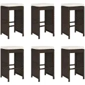 vidaXL Garten-Barhocker mit Kissen 6 Stk. Braun Poly Rattan