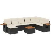 vidaXL 9-tlg. Garten-Sofagarnitur mit Kissen Schwarz Poly Rattan