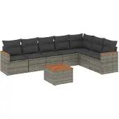 vidaXL 8-tlg. Garten-Sofagarnitur mit Kissen Grau Poly Rattan