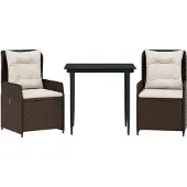 vidaXL 3-tlg. Garten-Essgruppe mit Kissen Braun Poly Rattan