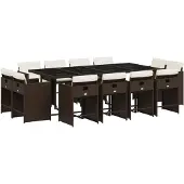 vidaXL 13-tlg. Garten-Essgruppe mit Kissen Braun Poly Rattan