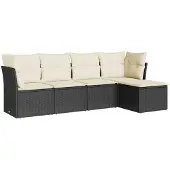 vidaXL 5-tlg. Garten-Sofagarnitur mit Kissen Schwarz Poly Rattan
