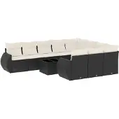vidaXL 11-tlg. Garten-Sofagarnitur mit Kissen Schwarz Poly Rattan