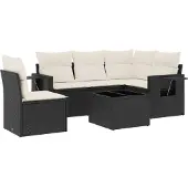 vidaXL 6-tlg. Garten-Sofagarnitur mit Kissen Schwarz Poly Rattan