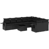 vidaXL 10-tlg. Garten-Sofagarnitur mit Kissen Schwarz Poly Rattan