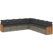 vidaXL 9-tlg. Garten-Sofagarnitur mit Kissen Grau Poly Rattan