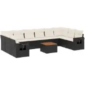 vidaXL 11-tlg. Garten-Sofagarnitur mit Kissen Schwarz Poly Rattan