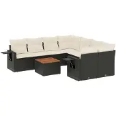 vidaXL 9-tlg. Garten-Sofagarnitur mit Kissen Schwarz Poly Rattan
