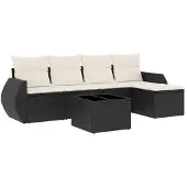 vidaXL 6-tlg. Garten-Sofagarnitur mit Kissen Schwarz Poly Rattan