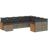 vidaXL 10-tlg. Garten-Sofagarnitur mit Kissen Grau Poly Rattan