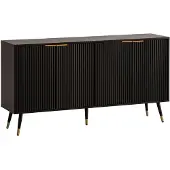 Wohnling Sideboard 150x81x39 cm Anrichte Schwarz mit Eiche-Nachbildung Kommode mit Türen Kommodenschrank Flurschrank Modern Standschrank Wohnzimmer