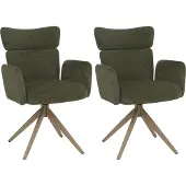 Mendler 2er-Set Esszimmerstuhl MCW-N11, Stuhl, drehbar Auto-Return Stoff Bouclé 350g/m² grün, Beine Holz-Optik