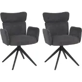 Mendler 2er-Set Esszimmerstuhl MCW-N11, Stuhl, drehbar Auto-Return Stoff Bouclé 350g/m² dunkelgrau, Beine dunkelgrau