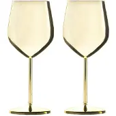 Intirilife 2x Weingläser aus Edelstahl in Glänzend Gold - 21 x 9 cm - 400 ml - Bruchfeste Robuste Weinkelche Wein Glas unzerbrechlich Geschenkset Kelch