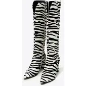 WITTCHEN Damenstiefel aus Leder mit Fellbesatz in Tiermuster, schwarz-weiß
