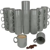 MamboCat 24er Set EVENT stapelbare Kaffeebecher GRAU Porzellan 250 ml