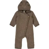 Müsli Wollfleece-Overall mit Klappfuß und Kapuze Ohren, braun, 68