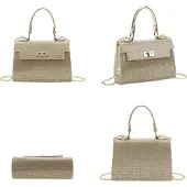 Avizar , Damen Abendtasche mit glänzender Mesh-Optik und Kette, Gold