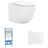 Vente-unique Set: Wand-WC weiß glänzend mit Trägergestell & Betätigungsplatte - JAVOINE