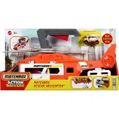 Matchbox Action Drivers Rettungshubschrauber, 40 cm großer Hubschrauber mit Die-Cast-Spielzeugrettungswagen im Maßstab 1:64, Fahrzeug-Set, 3 Jahr(e), Kunststoff, Mehrfarbig