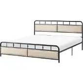 Beliani Bett Schwarz Metall mit Polsterkopfteil Silberne Nieten Metallrost 180x200 cm Modernes Design Schlicht Schlafzimmer Doppelbett Metallbett