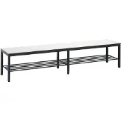 C+P Umkleidebank Basic Plus, für Feuchträume, ohne Rückenlehne, 6-Fußgestell schwarzgrau RAL 7021, mit Schuhrost, B 1960 mm, Dekor weiß
