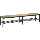 C+P Umkleidebank Basic Plus, für Feuchträume, ohne Rückenlehne, 6-Fußgestell schwarzgrau RAL 7021, mit Schuhrost, B 1960 mm, Dekor Eiche Serrano