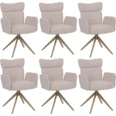Mendler 6er-Set Esszimmerstuhl MCW-N11, Stuhl, drehbar Auto-Return Stoff Bouclé 350g/m² beige, Beine Holz-Optik