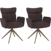 MCW 2er-Set Esszimmerstuhl MCW-N11, Stuhl, drehbar Auto-Return Stoff Bouclé 350g/m² dunkelbraun, Beine Holz-Optik