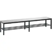 C+P Umkleidebank Basic Plus, für Feuchträume, ohne Rückenlehne, 6-Fußgestell schwarzgrau RAL 7021, mit Schuhrost, B 1960 mm, Dekor silbergrau