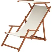 Erst-Holz Sonnenliege weiß Liegestuhl Sonnendach Kissen Gartenliege Deckchair Holz Gartenmöbel 10-303SKD