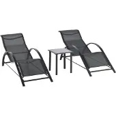 Outsunny Gartenliege Sonnenliege-Set mit Tisch, 2 Liegestühlen, Liege, 3 St., Relaxliege